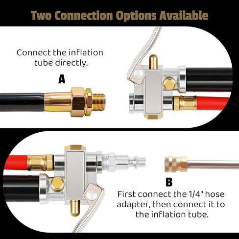 Tire Inflator with Pressure Gauge, 10-120 PSI Heavy Duty Dual Head Tire Inflator Gauge with Rubber Hose, 4 Way Tool and Valve Cores, 1/4" NPT Inlet in Kuwait