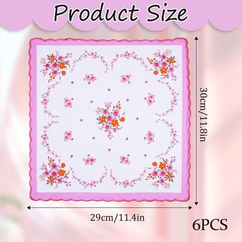 6 Pack Ladies' Vintage Floral Handkerchiefs Ladies Cotton Handkerchief Soft Women's Handkerchiefs Flower Embroidered Ladies Hankies Sweat Handkerchief for Wedding Party in Saudi Arabia