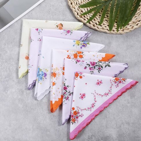 6 Pack Ladies' Vintage Floral Handkerchiefs Ladies Cotton Handkerchief Soft Women's Handkerchiefs Flower Embroidered Ladies Hankies Sweat Handkerchief for Wedding Party in Saudi Arabia