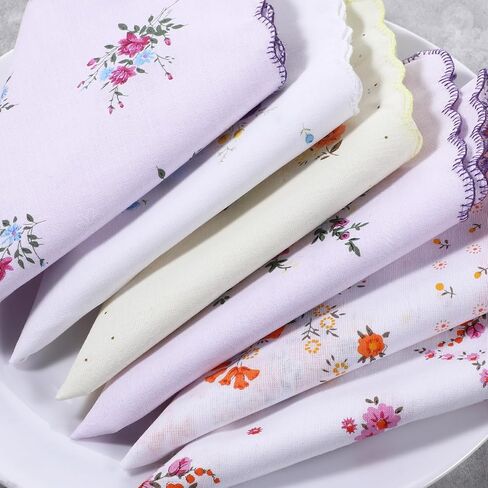 6 Pack Ladies' Vintage Floral Handkerchiefs Ladies Cotton Handkerchief Soft Women's Handkerchiefs Flower Embroidered Ladies Hankies Sweat Handkerchief for Wedding Party in Saudi Arabia