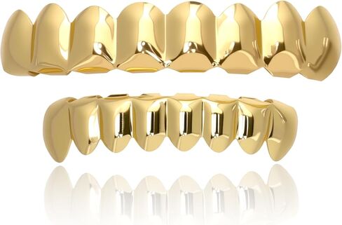 Grillz رجال الهيب هوب مطلية بالذهب أسنان Grillz Grills متألقة 8 مجوهرات أسنان 18 قيراط شوايات أسنان نحاسية مطلية بالذهب مع قضبان صب طلاء الأسنان 18 قيراط الذهب زي حفلة الهالوين للجنسين in Kuwait