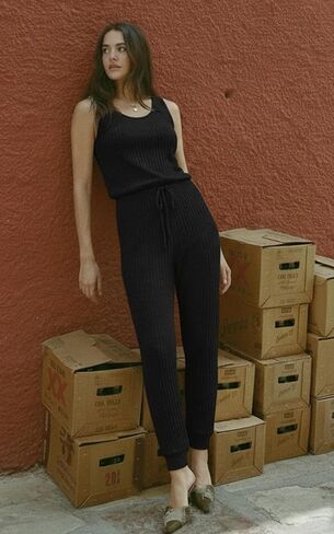 Ekouaer Jumpsuits for Women Summer Sleeveless Ribbed One Piece Romper Dressy Vacation Clothes Travel Outfits Black M in Saudi Arabia