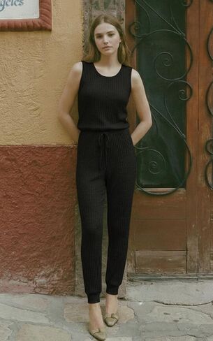 Ekouaer Jumpsuits for Women Summer Sleeveless Ribbed One Piece Romper Dressy Vacation Clothes Travel Outfits Black M in Saudi Arabia