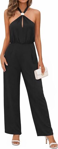 Lazysmile Summer Jumpsuits for Women Sleeveless Halter Backless Pants Romper Dressy Wide Legs One Piece Outfits in Kuwait