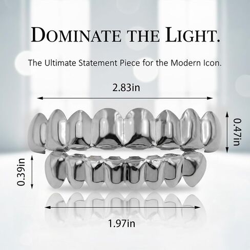 8 PCS Grills for Your Teeth, Grillz Teeth Men Hip Hop Gold Tooth Cap Fake Grillz Mouth Teeth 90s Accessories for Women (Silver) in Saudi Arabia