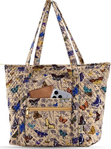 Quilted Tote Bag with Zipper - Laptop Tote Bag for Women, Large Capacity with Pockets for Work Teacher Travel in Kuwait