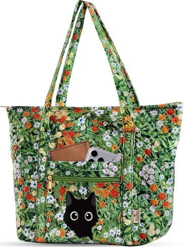 Quilted Tote Bag with Zipper - Laptop Tote Bag for Women, Large Capacity with Pockets for Work Teacher Travel in Kuwait