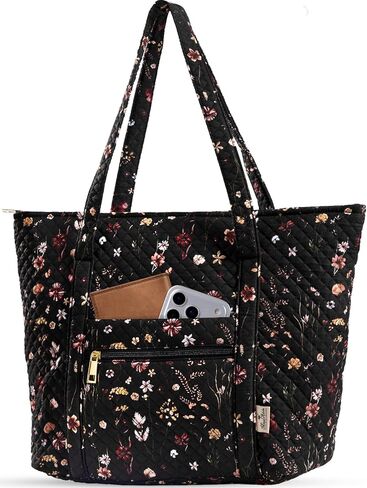 Quilted Tote Bag with Zipper - Laptop Tote Bag for Women, Large Capacity with Pockets for Work Teacher Travel in Kuwait
