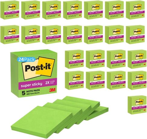 ملاحظات لاصقة فائقة الجودة من Post-it، 3x3 بوصة، 5 وسادات، 2x قوة الالتصاق، أصفر كهربائي، قابلة لإعادة التدوير (654-5SSY) in Kuwait