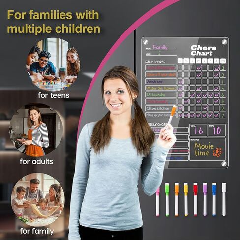 2 Pack Acrylic Magnetic Chore Chart, Chore Board, Dry Erase Chore Chart, 12"x9" Transparent Erasable Reward Chart for Teens and Adults Chore Checklist with 8 Markers and Towel in Saudi Arabia