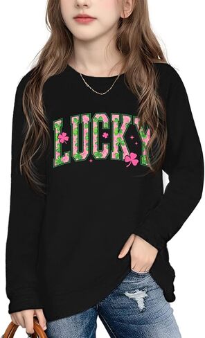 Kids St. Patricks Day Shirts: St Patty's Shamrock Long Sleeve Shirt Boys Girls Lucky Tee Irish Clover Tops 5-14 Years in Saudi Arabia