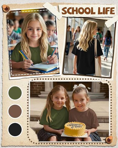 3 Pack Girls Short Sleeve Shirts Loose Fit Round Neck Kids Tops Comfy Cute Teen Summer Basic Tees 5-14 Years in Saudi Arabia