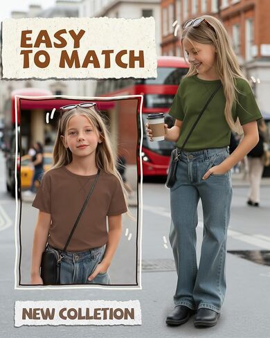 3 Pack Girls Short Sleeve Shirts Loose Fit Round Neck Kids Tops Comfy Cute Teen Summer Basic Tees 5-14 Years in Saudi Arabia