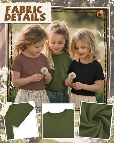 3 Pack Girls Short Sleeve Shirts Loose Fit Round Neck Kids Tops Comfy Cute Teen Summer Basic Tees 5-14 Years in Saudi Arabia