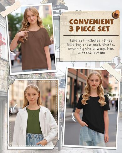 3 Pack Girls Short Sleeve Shirts Loose Fit Round Neck Kids Tops Comfy Cute Teen Summer Basic Tees 5-14 Years in Saudi Arabia