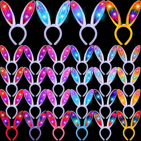 Hotop 24 Pcs LED Easter Bunny Ears Light up Headbands Furry Lighted Bunny Ears Soft Velvety Rabbit Ear Hairbands 4 Styles Rabbit Hair Hoop for Easter Party Cosplay Costume Supplies Accessories in Saudi Arabia