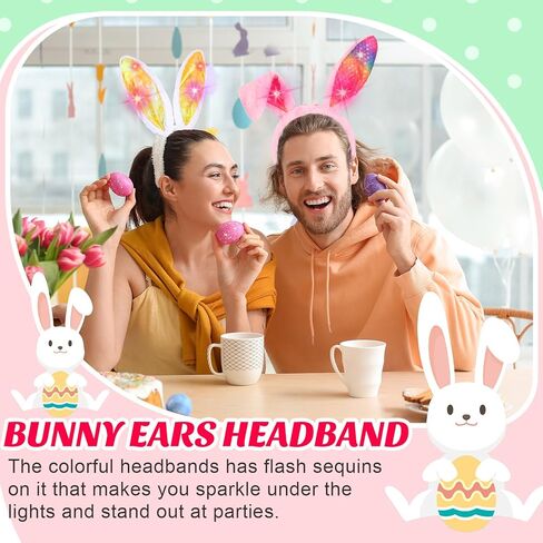 Hotop 24 Pcs LED Easter Bunny Ears Light up Headbands Furry Lighted Bunny Ears Soft Velvety Rabbit Ear Hairbands 4 Styles Rabbit Hair Hoop for Easter Party Cosplay Costume Supplies Accessories in Saudi Arabia