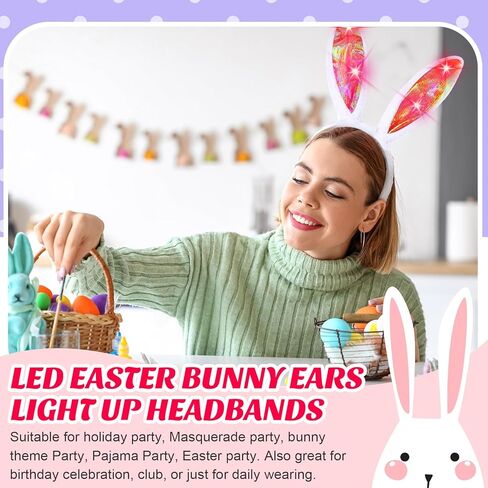 Hotop 24 Pcs LED Easter Bunny Ears Light up Headbands Furry Lighted Bunny Ears Soft Velvety Rabbit Ear Hairbands 4 Styles Rabbit Hair Hoop for Easter Party Cosplay Costume Supplies Accessories in Saudi Arabia