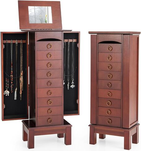 Giantex Jewelry Cabinet Armoire with 9 Drawers, 2 Side Doors, 8 Necklace Hooks, Top Divided Storage Compartments, Makeup Mirror, Large Standing Jewelry Chest Organizer Box in Saudi Arabia