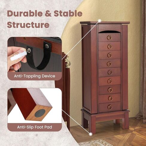 Giantex Jewelry Cabinet Armoire with 9 Drawers, 2 Side Doors, 8 Necklace Hooks, Top Divided Storage Compartments, Makeup Mirror, Large Standing Jewelry Chest Organizer Box in Saudi Arabia