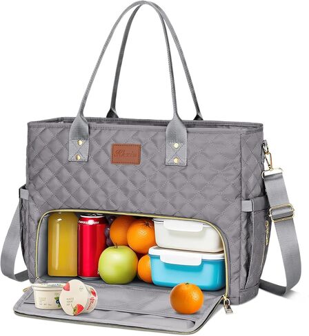 KKXIU Lunch Tote Bag for Teacher & Nurse, 15.6 Inch Laptop Tote with Insulated Lunch Box Pocket for Women - Grey in Kuwait