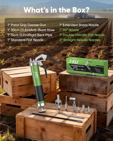 J-KU Grease Gun, 14 oz Manual Pistol Grip Grease Gun Kit – Heavy Duty 8000 PSI High Pressure Grease Gun with Air Bleed Valve for Easy Priming, Flexible Hose & 6 Nozzles for Automotive, Marine, Tractor in Saudi Arabia