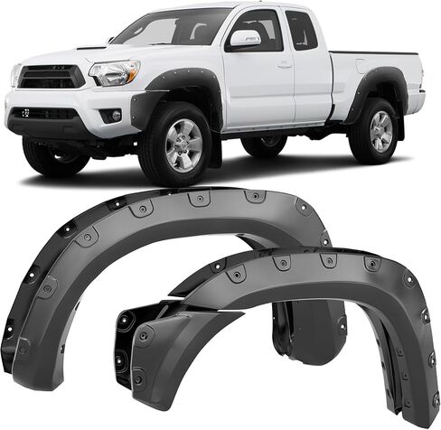 YITAMOTOR Fender Flares متوافقة مع 2012-2015 Toyota Tacoma (سرير طويل 73.5 بوصة)، مزخرف باللون الأسود غير اللامع على شكل برشام الجيب الأمامي والخلفي، 6 قطع in Saudi Arabia
