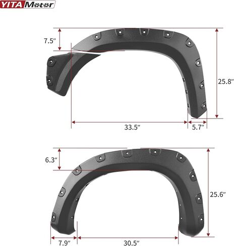 YITAMOTOR Fender Flares متوافقة مع 2012-2015 Toyota Tacoma (سرير طويل 73.5 بوصة)، مزخرف باللون الأسود غير اللامع على شكل برشام الجيب الأمامي والخلفي، 6 قطع in Saudi Arabia