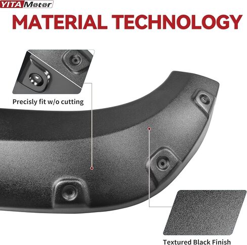 YITAMOTOR Fender Flares متوافقة مع 2012-2015 Toyota Tacoma (سرير طويل 73.5 بوصة)، مزخرف باللون الأسود غير اللامع على شكل برشام الجيب الأمامي والخلفي، 6 قطع in Saudi Arabia
