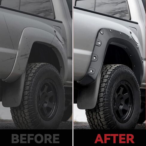 YITAMOTOR Fender Flares متوافقة مع 2012-2015 Toyota Tacoma (سرير طويل 73.5 بوصة)، مزخرف باللون الأسود غير اللامع على شكل برشام الجيب الأمامي والخلفي، 6 قطع in Saudi Arabia