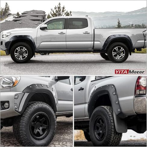 YITAMOTOR Fender Flares متوافقة مع 2012-2015 Toyota Tacoma (سرير طويل 73.5 بوصة)، مزخرف باللون الأسود غير اللامع على شكل برشام الجيب الأمامي والخلفي، 6 قطع in Saudi Arabia