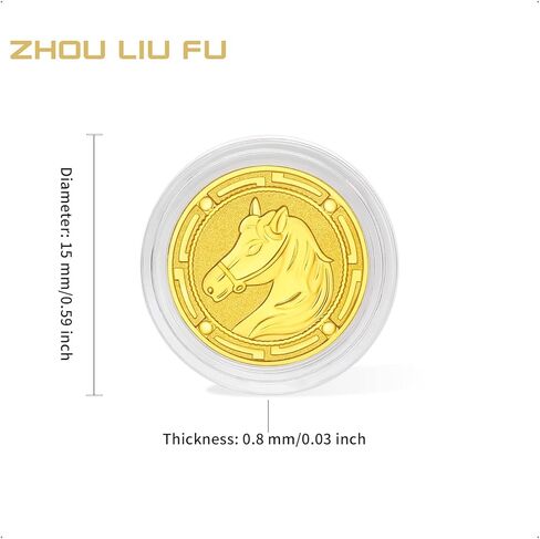 24K Solid Gold Gifts Chinese Zodiac Real Gold Horse Coin Charm Ingot Pendant Fine Jewelry for Women Men Son Daughter A1121009 in Saudi Arabia