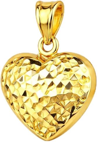 Italian 14K Solid Gold Puffed Heart Pendant for Women - Diamond Cut Real 14K Yellow Gold Textured High-Shine Reversible Heart Charm (20mm-30mm) in Saudi Arabia