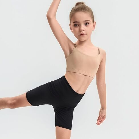 حمالة صدر للرقص بشريط شفاف بدون خياطة للفتيات، من 7 إلى 16 عامًا لتدريب الباليه والجمباز مع زوجين من الأشرطة وزوج واحد من وسادات السيليكون in Kuwait