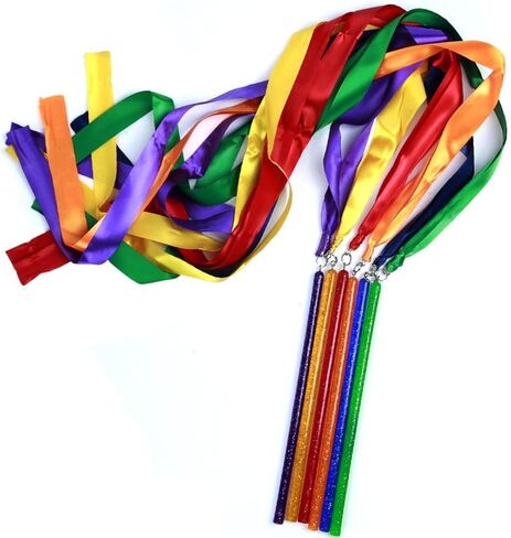 GSI Multicolor Sparkling Gymnastic Ribbon Wands [6 Pack] with 9 inch Stick and 1 Meter Ribbon for Gym, Training, Circus, Dance, Baton Twirling, Dancing Streamers (Pack of 6) in Kuwait
