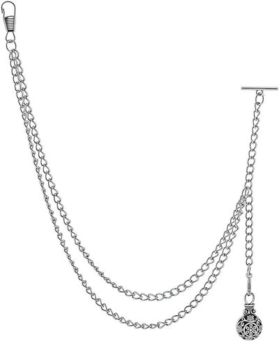 WEBEEDY Men's Pocket Watch Chain Vintage Albert Design Silver Curb Link with Retro Pendant for Vest Suit Formal Events Father's Day Wedding Costume Birthday Decoration Gift in Saudi Arabia