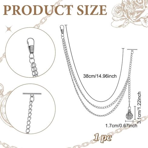 WEBEEDY Men's Pocket Watch Chain Vintage Albert Design Silver Curb Link with Retro Pendant for Vest Suit Formal Events Father's Day Wedding Costume Birthday Decoration Gift in Saudi Arabia
