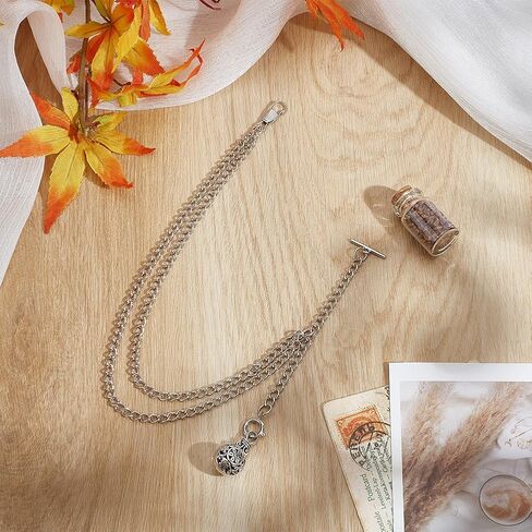 WEBEEDY Men's Pocket Watch Chain Vintage Albert Design Silver Curb Link with Retro Pendant for Vest Suit Formal Events Father's Day Wedding Costume Birthday Decoration Gift in Saudi Arabia
