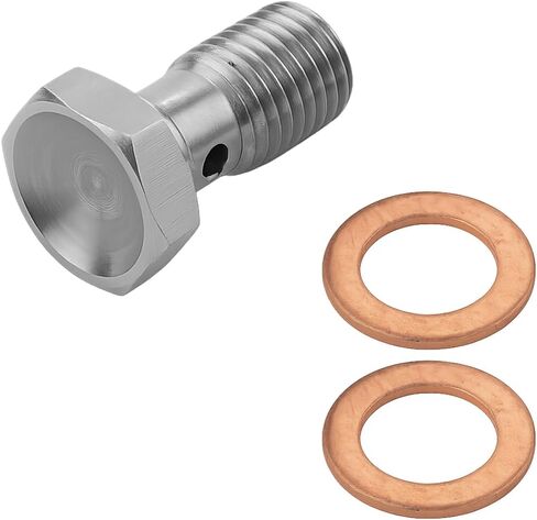 M10 x 1.0 Metric Thread Single Banjo Bolt Brake Fitting Adapter, 20mm Long Hexagon Hollow Stainless Steel Bolt with 2PCS Copper Washers, Turbo Brake Line Fitting, Universal Fit in Saudi Arabia