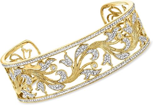 Ross-Simons 0.50 ct. t.w. Diamond Floral Filigree Cuff Bracelet in 18kt Gold Over Sterling in Saudi Arabia