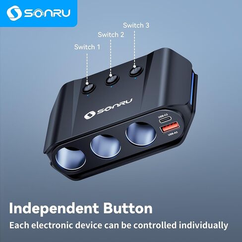 موزع ولاعة سجائر بمقبس 180 وات لشاحن طاقة السيارة، محول ولاعة سجائر USB C مع منفذ Type-C 20 وات ومنفذ USB QC 3.0، 2 صمامات 15 أمبير قابلة للاستبدال، الفولتميتر LED لكاميرا iPhone GPS Dash Cam in Kuwait