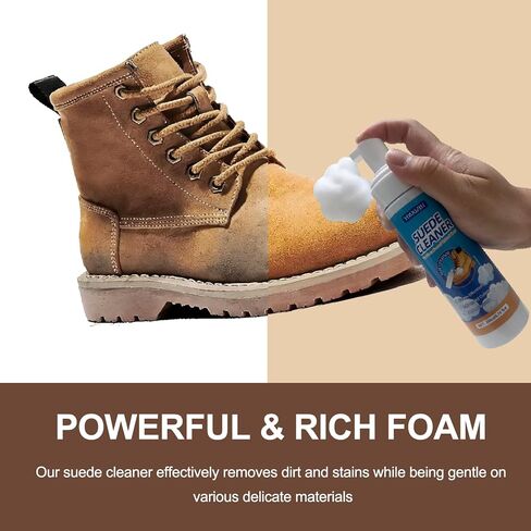 منظف ​​الأحذية من جلد الغزال - منظف أحذية من جلد الغزال وجلد النوبوك بوزن 6.76 أونصة مع فرشاة ومنشفة، منظف جلد الغزال ينظف البقع والأوساخ من جلد الغزال وأحذية النوبوك والأحذية والحقائب والأثاث والمزيد in Kuwait