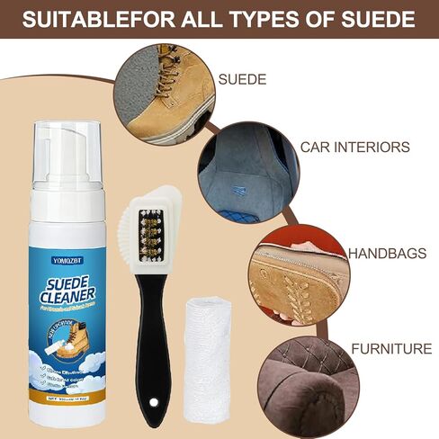 منظف ​​الأحذية من جلد الغزال - منظف أحذية من جلد الغزال وجلد النوبوك بوزن 6.76 أونصة مع فرشاة ومنشفة، منظف جلد الغزال ينظف البقع والأوساخ من جلد الغزال وأحذية النوبوك والأحذية والحقائب والأثاث والمزيد in Kuwait