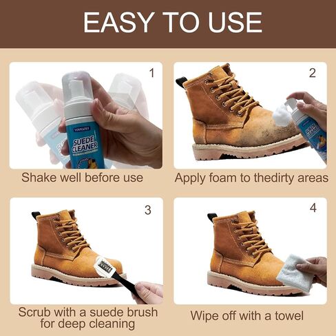 منظف ​​الأحذية من جلد الغزال - منظف أحذية من جلد الغزال وجلد النوبوك بوزن 6.76 أونصة مع فرشاة ومنشفة، منظف جلد الغزال ينظف البقع والأوساخ من جلد الغزال وأحذية النوبوك والأحذية والحقائب والأثاث والمزيد in Kuwait