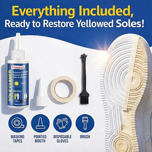 مزيل أكسدة نعل الحذاء الرياضي ومحلول ترميمه، النعل الجليدي والنعل المطاطي، صلصة النعل للنعال الصفراء، مبيض نعل الحذاء المنشط بأشعة الشمس، 2.8 أونصة سائلة in Kuwait