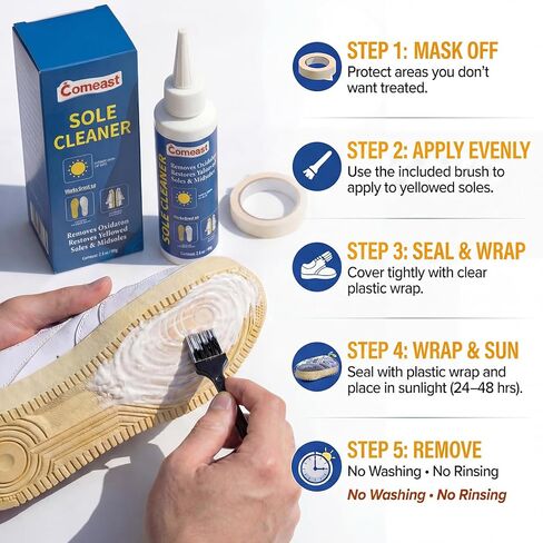 مزيل أكسدة نعل الحذاء الرياضي ومحلول ترميمه، النعل الجليدي والنعل المطاطي، صلصة النعل للنعال الصفراء، مبيض نعل الحذاء المنشط بأشعة الشمس، 2.8 أونصة سائلة in Kuwait