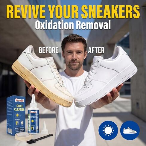 مزيل أكسدة نعل الحذاء الرياضي ومحلول ترميمه، النعل الجليدي والنعل المطاطي، صلصة النعل للنعال الصفراء، مبيض نعل الحذاء المنشط بأشعة الشمس، 2.8 أونصة سائلة in Kuwait