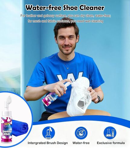 Water-free Sneaker Cleaner, White Shoe Cleaning Kit for Trainer Shoes, Tennis, Running, Golf, PU, Canvas, Rubber and more-150ml/5.3 fl.oz in Saudi Arabia