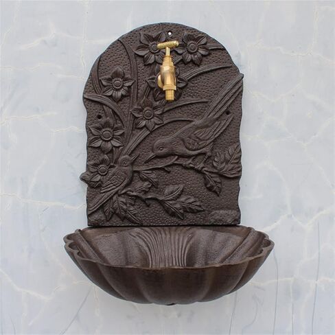 Rustic Cast Iron Wall Mounted Hand Sink with Birds On Flower Branch Signs On European Home Garden Decor Metal Wash Basin Stand Wall Water Fountain in Saudi Arabia
