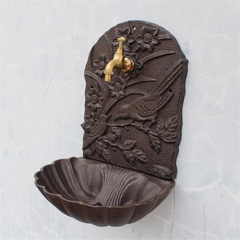 Rustic Cast Iron Wall Mounted Hand Sink with Birds On Flower Branch Signs On European Home Garden Decor Metal Wash Basin Stand Wall Water Fountain in Saudi Arabia